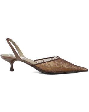 DIESEL Lace-Mesh Pointed-Toe Slingback Shoes - Brown