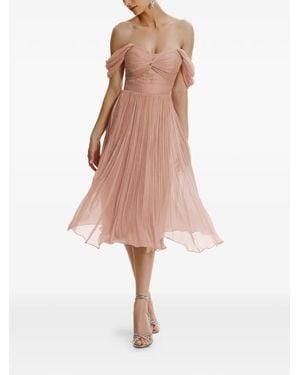 Framboise Robe Mi-Longue Kaly En Soie À Épaules Dénudées - Pink