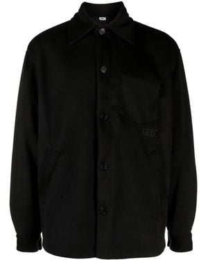 Gcds Logo-Embroidered Overshirt - Black