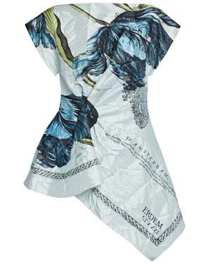 Erdem Floral Asymmetric Top - Blue