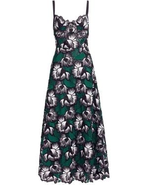 Elie Saab Macramé Floral Midi Dress - Blue