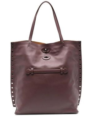 Zanellato Medium A'Spasso Stud-Embellished Leather Tote Bag - Purple