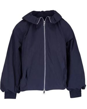 Veronica Beard Circe Gathered-Neckline Balloon-Sleeve Bubble Jacket - Blue