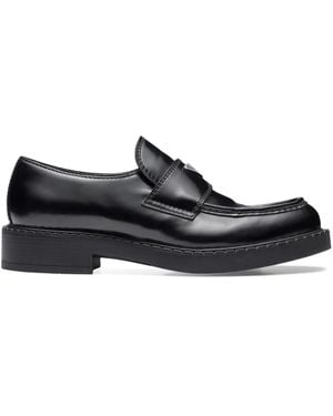 Prada Mocassins En Cuir À Plaque Logo - Noir