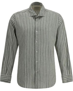 Brooksfield Striped Cotton-Linen Blend Shirt - Grey