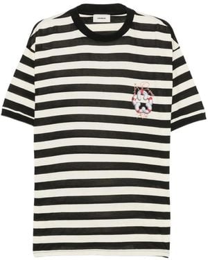 A PAPER KID Striped Graphic-Print T-Shirt - Black