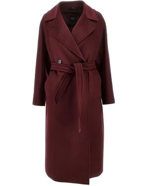 Weekend by Maxmara Double-Breasted Belt Wool Coat - Red
