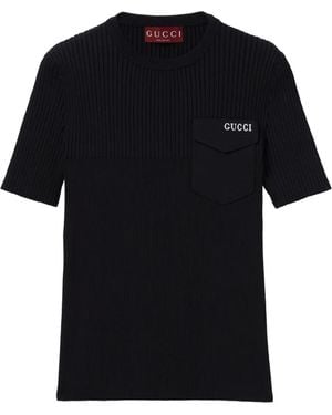 Gucci Ribgebreide Top Met Borstzak - Zwart