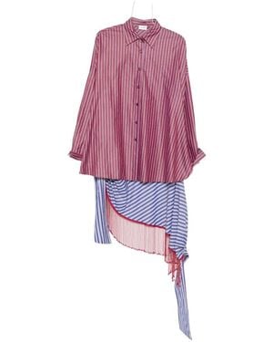 ANDAMANE Jolene Beaded-Fringe Striped Shirt Mini Dress - Pink