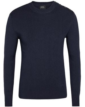 A.P.C. Marin Button-Detail Ribbed Jumper - Blue