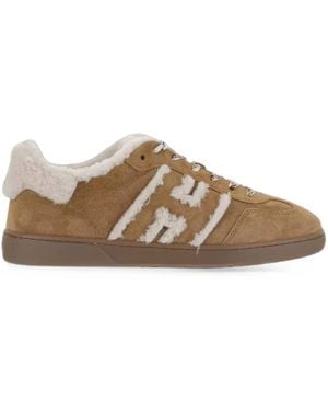 Hogan Cool Shearling-Trim Sneakers - Brown