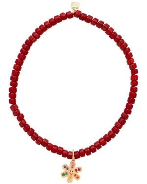 Sydney Evan 14Kt Daisy Happy Face-Charm Heishi Bracelet - Red