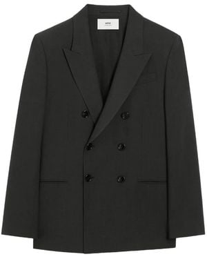 Ami Paris Double-Breasted Wool Blazer - Black
