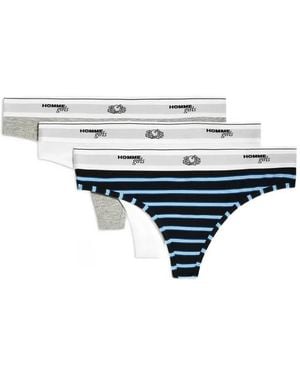 HOMMEGIRLS Logo-Waistband Bikini Thongs (Set Of Three) - White