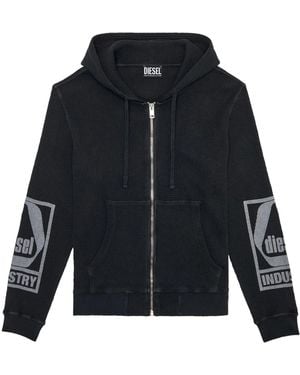 DIESEL Zip-Up Waffle-Knit Hoodie - Black