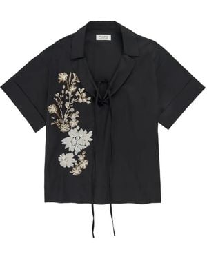 Psophia Zwart Floral-Embroidered Shirt - Black