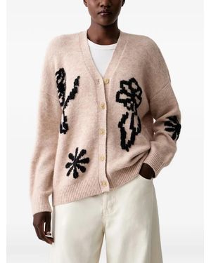 Scotch & Soda Floral-Intarsia Knitted Oversized-Fit Cardigan - Natural