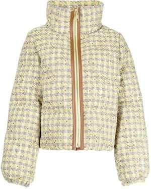 Nicole Benisti High-Neck Tweed Puffer Jacket - Natural