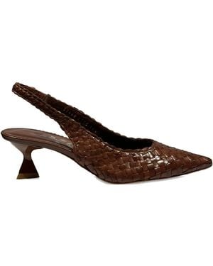 LA ROSE Carol Woven Slingback Pumps - Brown