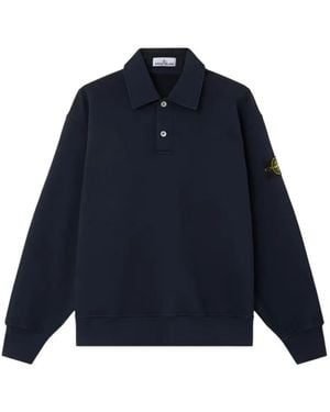 Stone Island 6100054 Tubular Cotton Fleece Polo Shirt - Bleu