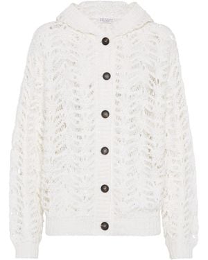 Brunello Cucinelli Foliage-Lace Cardigan - White