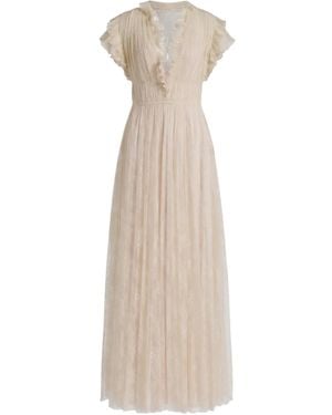 Alberta Ferretti Ruffled Lace Maxi Dress - Natural