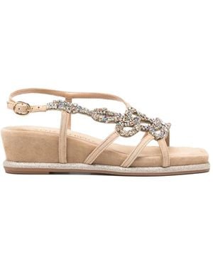 Alma En Pena. Embellished Wedge-Heel Sandals - Natural
