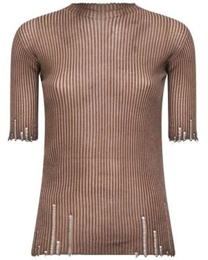 Uma Wang T-Shirt À Bords Festonnés - Brown