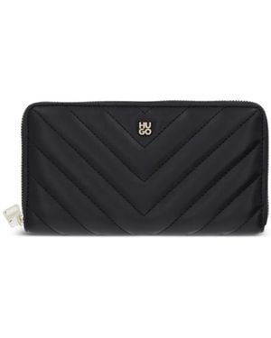 HUGO Chevron-Pattern Zipped Wallet - Black