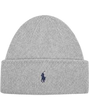 Polo Ralph Lauren Logo-Embroidered Ribbed-Knit Beanie Hat - Gray