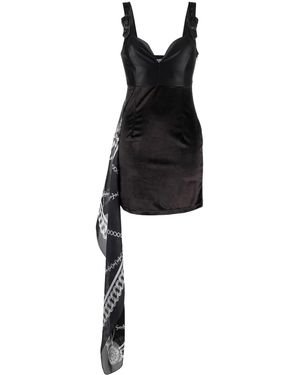 Versace Jeans Couture Chain Link-Print Scarf-Detail Minidress - Black