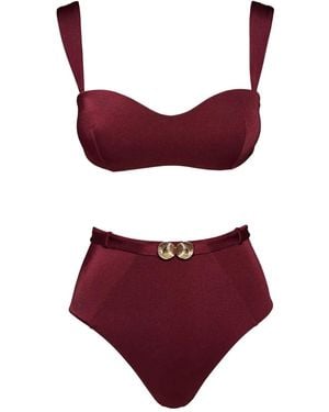 Noire Swimwear Belted High-Waisted Swimsuit - Red