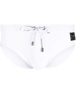 Dolce & Gabbana Swim Briefs With Branded Drawstring And Logo Tag - White