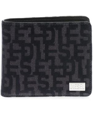 DIESEL Logo-Print Bi-Fold Cotton Wallet - Black
