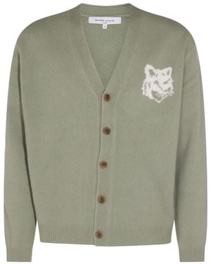Maison Kitsuné Fox Head-Intarsia Cardigan - Grey