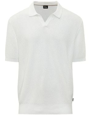 BOSS Waffle-Knit Short-Sleeve Polo - White