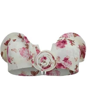 Magda Butrym Floral-Print 3D-Flower Bikini Top - Pink
