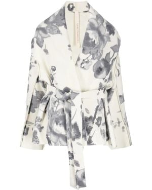 Forme D'expression Floral-Print Belted Short Coat - White