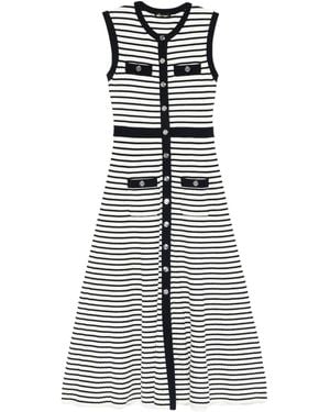 Maje Striped-Pattern Button-Fastening Maxi Dress - White