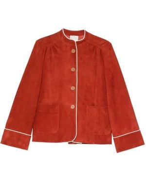 forte_forte Veste En Daim À Liseré Passepoilé - Red