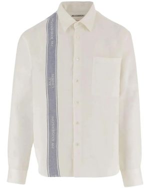 JW Anderson Logo-Stripe Button-Down Linen Shirt - White