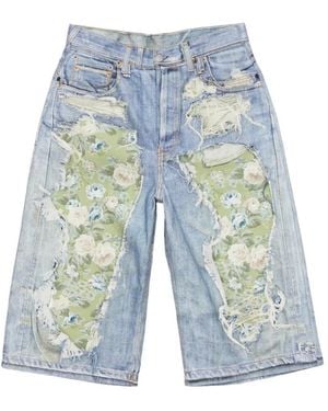Acne Studios Floral-Patchwork Distressed Shorts - Blue