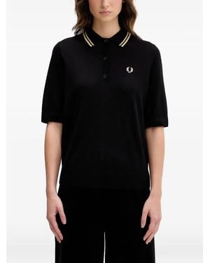 Fred Perry Knitted Logo-Embroidered Polo Shirt - Black