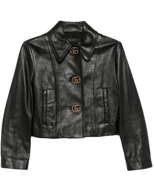 Gucci Chaqueta De Cuero Con Efecto Envejecido - Negro