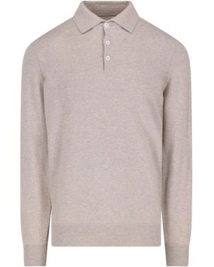 Brunello Cucinelli Long-Sleeve Polo Shirt - Gray