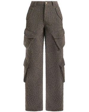 Manière De Voir Anne High Waisted Boucle Denim Cargo Trousers - Grey