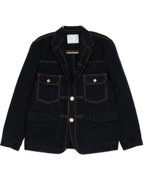 Sacai Contrast-Stitch Single-Breasted Blazer - Black