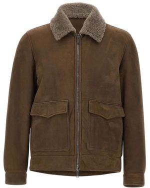 Volfagli Brunelleschi Shearling-Collar Suede Jacket - Brown