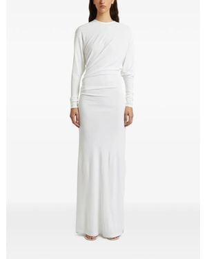 Christopher Esber Side-Cowl Draped Long-Sleeved Fitted Maxi Dress - White