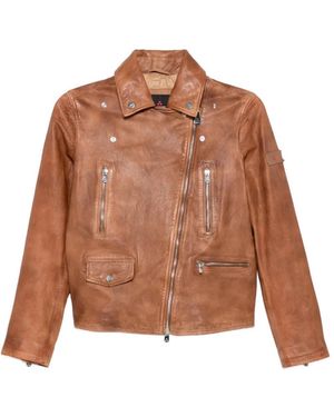 Peuterey Asymmetric-Zip Leather Jacket - Brown